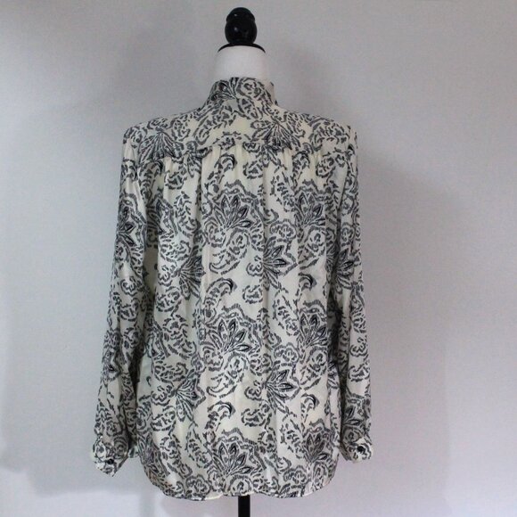 Vintage YVES VENET cream black silky blouse with high neck abstract flor… - Picture 6 of 9